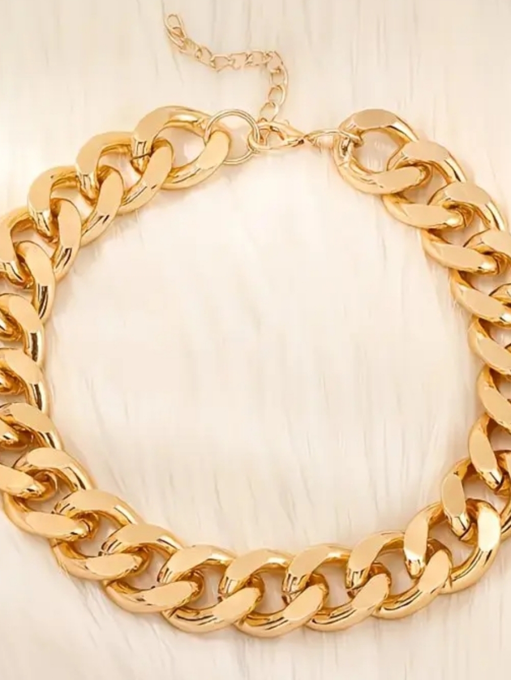 Gold Cuban Link Chain Statement Necklace; Adjustable 16.5” + 2" Extender; NWOT